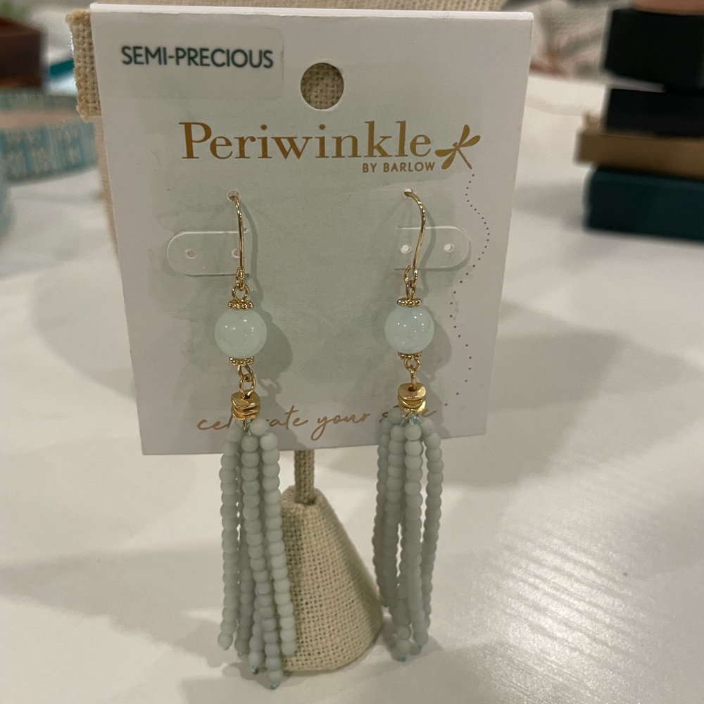 Periwinkle by Barlow Gold and Seaglass Beaded Earrings